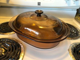 Vision Corning Ware Pyrex Amber 4l Roaster Casserole Dutch Oven Baking W/ Lid