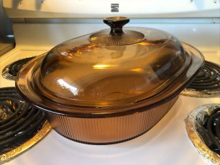 Vision Corning Ware Pyrex Amber 4L Roaster Casserole Dutch Oven Baking W/ Lid 3