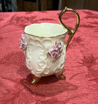 Ivory Porcelain Teacup With Applied Pink Roses & Gold Trim