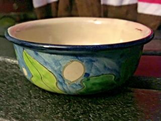 Rare Signed Art Pottery Green Blue White 5 X 2 " Bowl Handmade Handcrafted