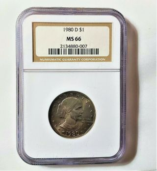 1980 - D Sba $1 Susan B.  Anthony Dollar Graded By Ngc Ms - 66/////ngc Price $45.  00//