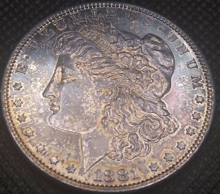 Unique Rainbow Toned 1881 - S Morgan Silver Dollar Bu Coin