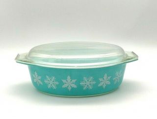 Vintage Pyrex White Snowflake On Turquoise 045 2 1/2 Qt Casserole Dish W/lid