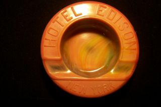 Akro Agate Orange Slag Glass Ashtray Hotel Edison York U.  V.  Reactive