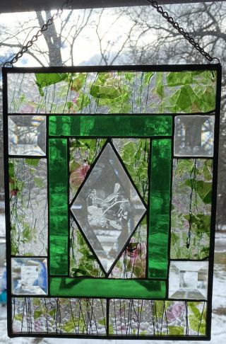 Leaded Stain Glass Window Panel Sun Catcher Wall Hanging 13.  5x10.  25 " Birds