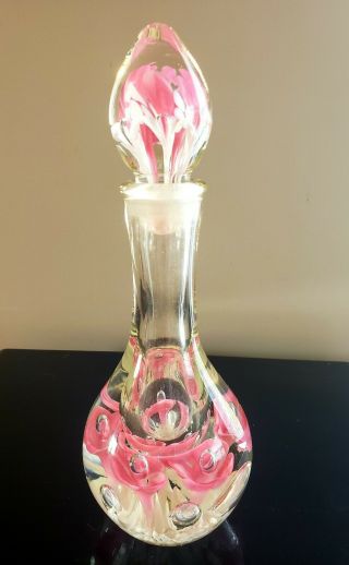 Stunning Hand Blown Bottle W/ Stopper Art Glass Perfume Paperweight Vanity