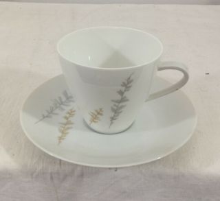 Hutschenreuther 8895 Gold & Silver Sprigs CUP & SAUCER MCM 1960s 2