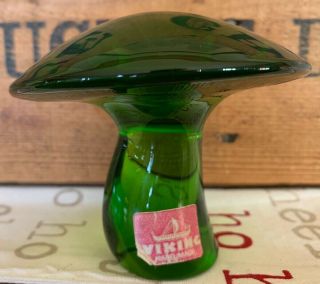 Viking Glass Vintage Avocado Green Mushroom Medium 3.  5 " : Label