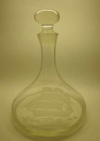 Vintage Ships Nautical Decanter Etched Tall Ship Sails Clipper Glass Hand Blown