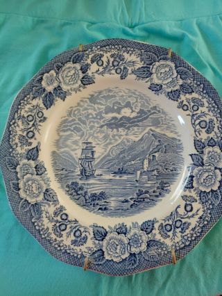 Vintage Royal Warwick Lochs Of Scotland Ship 10 " Dinner Plate Blue & White