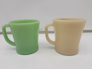 2 Vintage Fire King Jadeite D Handle Coffee Mugs /1 Ivory Restraunt Mug ?