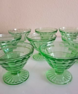 Set Of 8 Vintage Glass Green Depression Sherbet/dessert Footed Cups