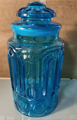 Vintage Le Smith Blue Moon & Stars Large Canister Apothecary Jar 12 " W/ Lid