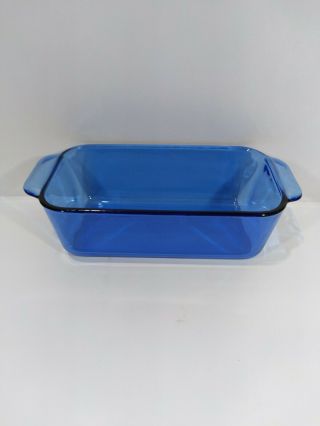 Pyrex 1.  5 Quart Cobalt Blue Glass Bread Loaf Baking Pan Dish.