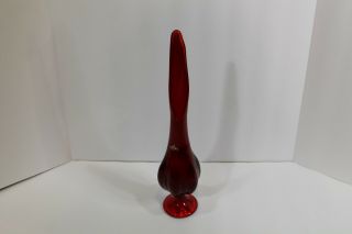 Vtg Ruby Red Viking Glass Stretch Swung Bud 16 " Vase 6 Petal