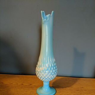 Vintage Fenton? Blue And White Slag Glass Hobnail Stretch Vase 13 " Tall
