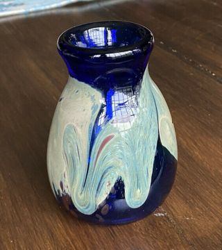 Vintage Studio Art Glass Bud Vase Frederick Warren Hand Blown Iridescent Swirl