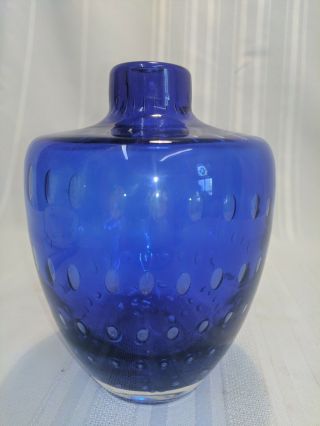 Cobalt Art Glass Vase With Controlled Bubbles H 7 " X D5 "
