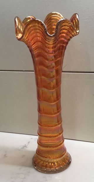Vtg Imperial Carnival Glass Ripple / Drapery Swung Vase Marigold 10 1/2” 1920 