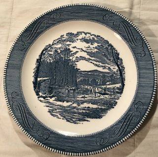 Royal Currier & Ives 12 " Platter " Winter In The Country  Getting Ice " Blue