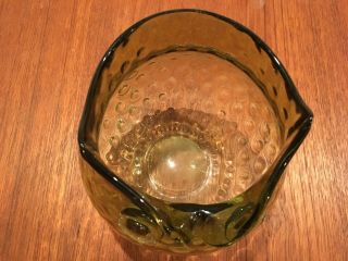 Vintage Mid Century Modern Art Glass Hand Blown Green Honeycomb Owl Pitcher Vase 2