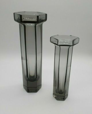 Two Vintage Wedgwood Lead Crystal Brutus Vases By Frank Thrower In Midnight Grey