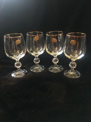 4 Vintage Bohemia Czechoslovakia Claudia Fine Crystal Wine Glasses 6 " Tall