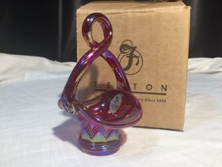 Fenton Art Glass Ruby Red Carnival Diamond Lace Loop Handle Basket Gorgeous