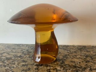 Vintage Mcm Viking Glass Amber Large Mushroom With Sticker