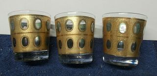 Set Of 3 Vintage Culver 22kt.  Gold Pisa Low Ball Drinking Glasses