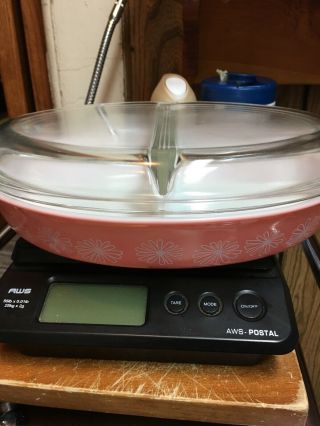 Vintage Pyrex Pink Daisy Divided 2 Part Casserole Dish 1.  5 Quart with Lid 1956 2