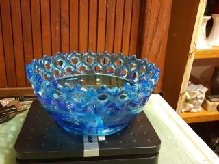 Vintage Westmoreland Blue Satin Glass Bowl Doric Lace Edged Bowl