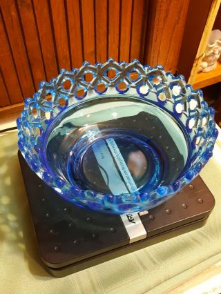 Vintage Westmoreland Blue Satin Glass Bowl Doric Lace Edged Bowl 3