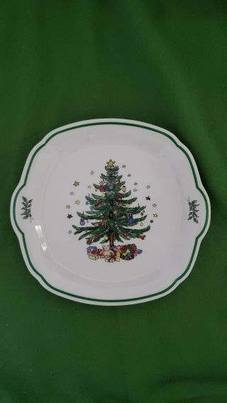Nikko Japan Christmas Tree Happy Holidays Cake Plate Tray Platter With Handles
