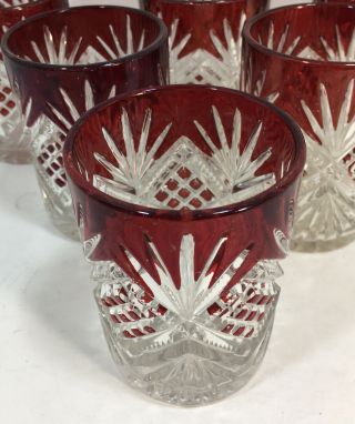 Set Of 6 Vintage Ruby Red Stained Pressed Glass Tumblers
