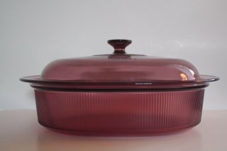 Corning Visions Cranberry 4 Quart Oval Roaster With Lid