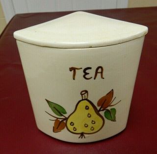 Retro 40s Purinton Pottery Hand Painted Wedge Tea Replacement Canister W/ Lid