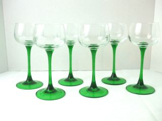Vtg Set Of 6 Luminarc Jg Durand Green Stem Rhine Wine Glasses Made In France