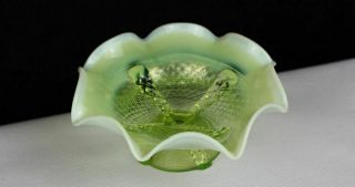 Northwood Glass Opalescent Vaseline Footed Bowl,  Dish Or Card Receiver