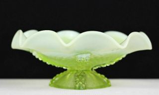Northwood Glass opalescent vaseline footed bowl,  dish or card receiver 3