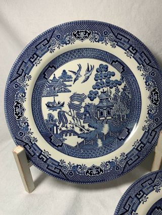 Set Of 2 Churchill Blue Willow Dinner Plates 10 1/4 " England Tableware