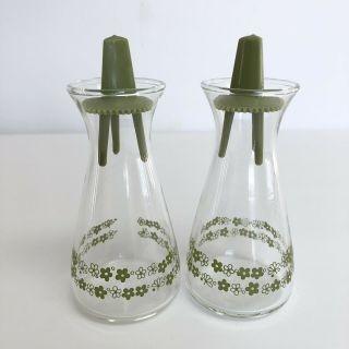 2 Vtg Pyrex Corelle Green Crazy Daisy Spring Blossom Salt Pepper Shakers Usa
