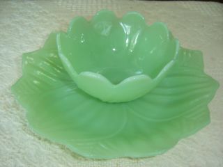 Jadeite Fire King Lotus Leaf Bowl & Plate Green 1950s Kitchen Mid Century Modern