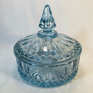 Vintage Light Blue Depression Glass Candy Dish Bowl With Lid