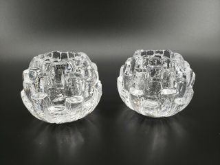 Set Of 2 Kosta Boda Crystal Igloo Votive Candle Holder Signed Sweden Clear Glass