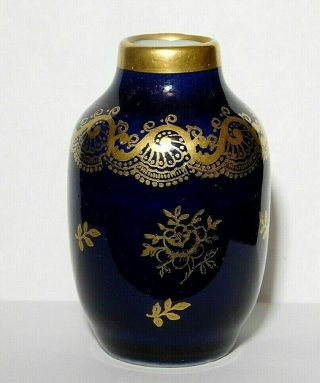 Vintage Limoges Miniature Porcelain Hand Painted Cobalt Blue Vase W Gold France