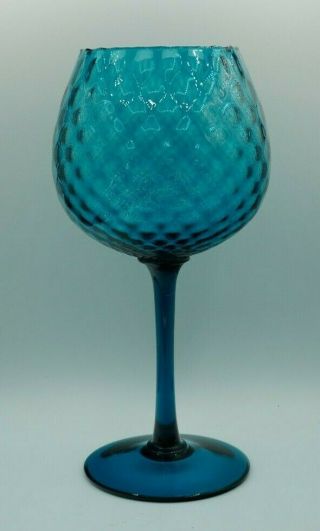 Vtg Mcm Empoli Cased Glass Diamond Quilted Brandy Snifter In Teal/turquoise 12 "