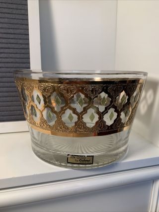Vintage 4 1/4”tall Culver Valencia Gold Gilted Green Diamond Ice Bucket Mcm