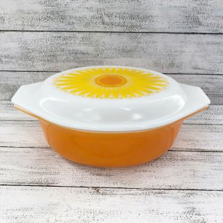Vintage Pyrex 043 Orange Daisy Casserole Dish With Lid