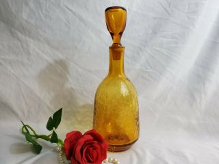 Mid Century Orange Crackle Glass Tall Decanter With Ball Stopper.  B - 443